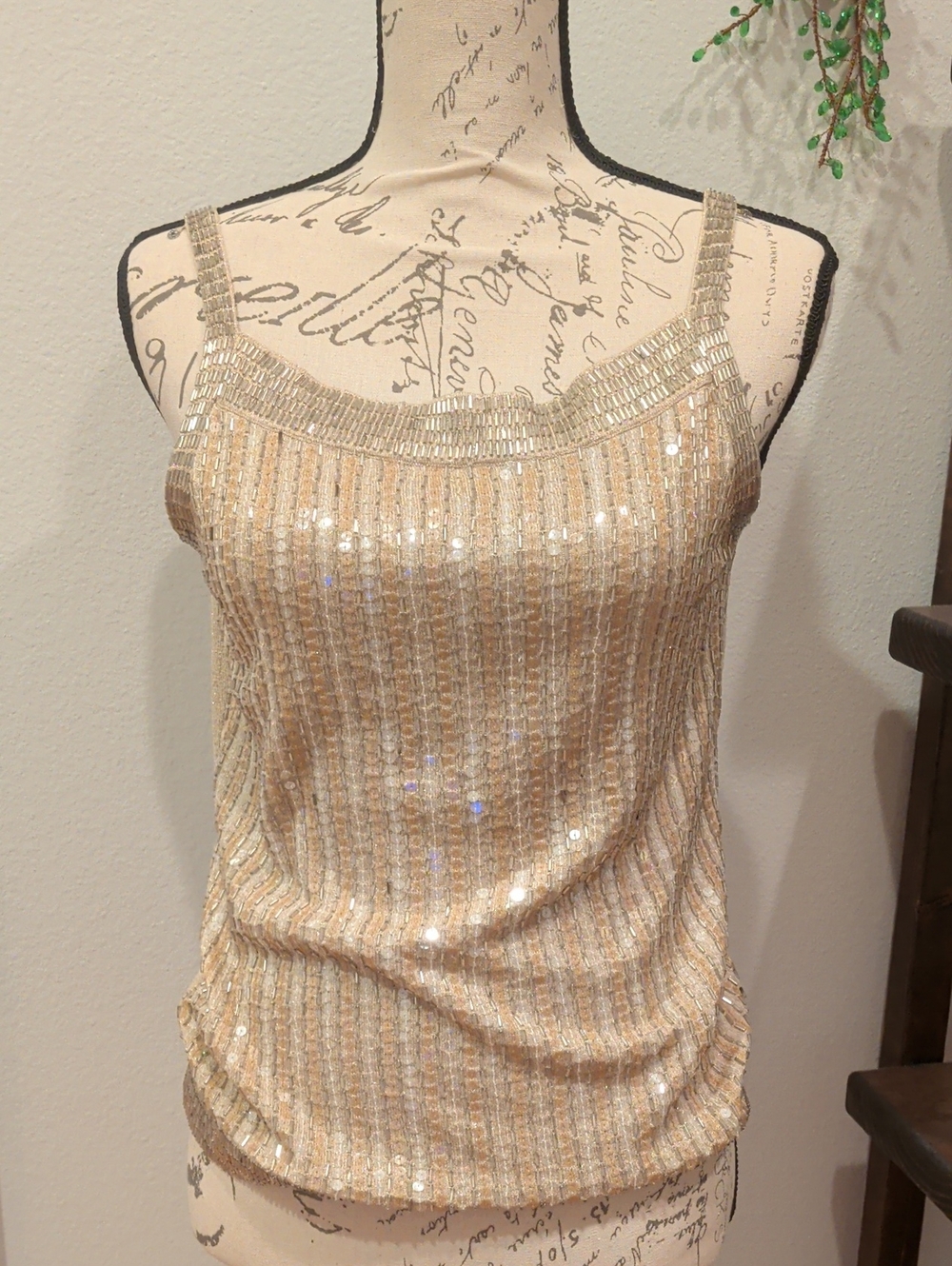 Ann Taylor Gold Sequin Strappy Tank